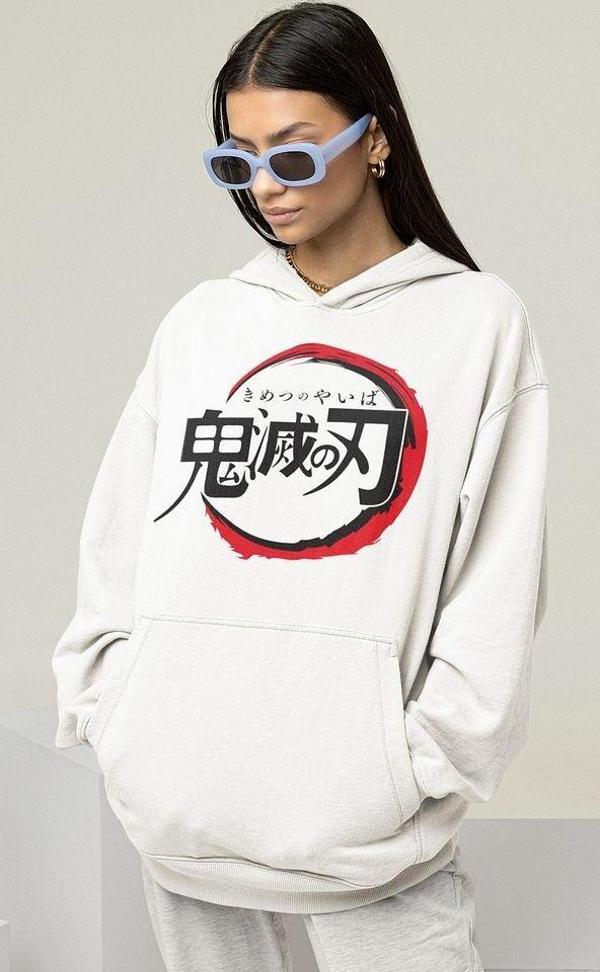Anime Logo Baskılı Unisex Oversize Hoodie - Image 1