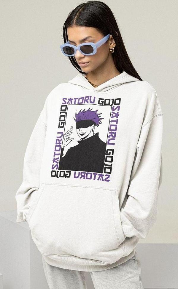 Gojo Satoru Baskılı Unisex Oversize Anime Hoodie - Image 1