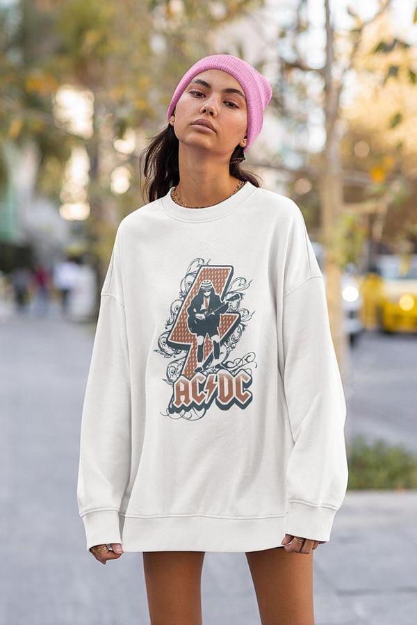 Rock Metal Müzik Grubu Baskılı Unisex Oversize AC DC Sweatshirt - Image 1