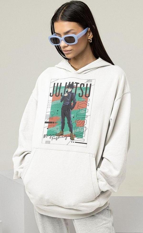 Jujutsu Kaisen Anime Karakter Baskılı Unisex Oversize Hoodie - Image 1
