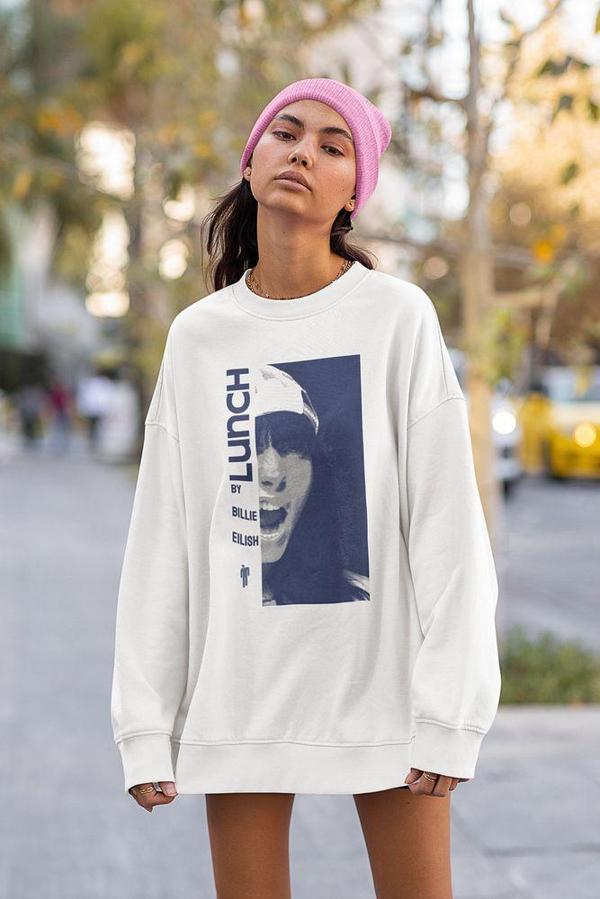 Billie Eilish Lunch Baskılı Unisex Oversize Şarkıcı Sweatshirt - Image 1
