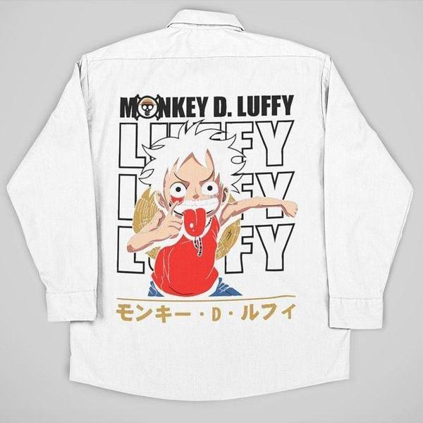 Monkey D. Luffy Baskılı Unisex Anime Karakter Cepli Gömlek - Image 1