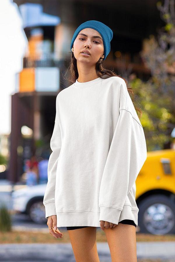 Baskısız Unisex Oversize Basic Sweatshirt - Image 1