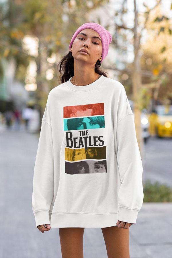 The Beatles Müzik Grubu Baskılı Unisex Oversize Sweatshirt - Image 1