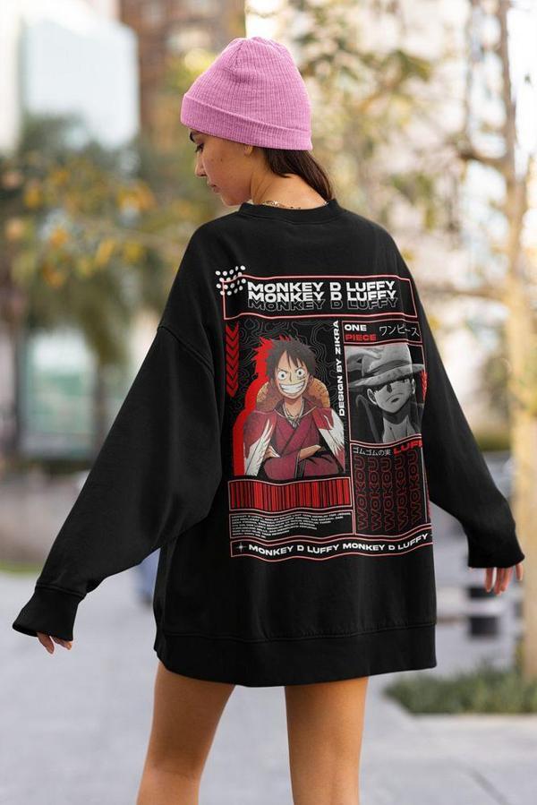 Monkey D. Luffy Baskılı Unisex Oversize Anime Karakter Sweatshirt - Image 1