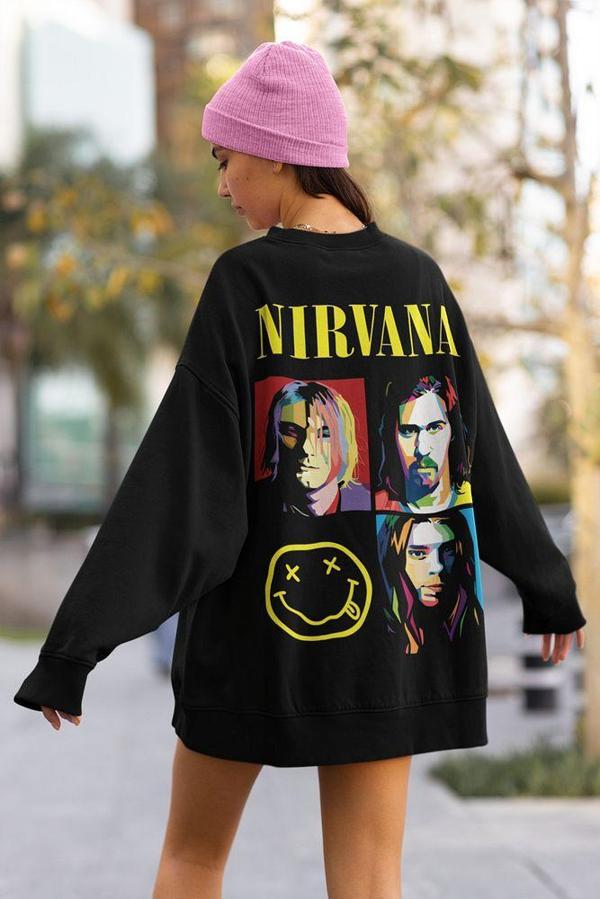Nirvana Baskılı Unisex Oversize Müzik Grubu Sweatshirt - Image 1