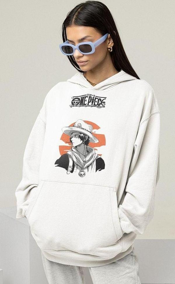 One Piece Baskılı Unisex Oversize Anime Hoodie - Image 1