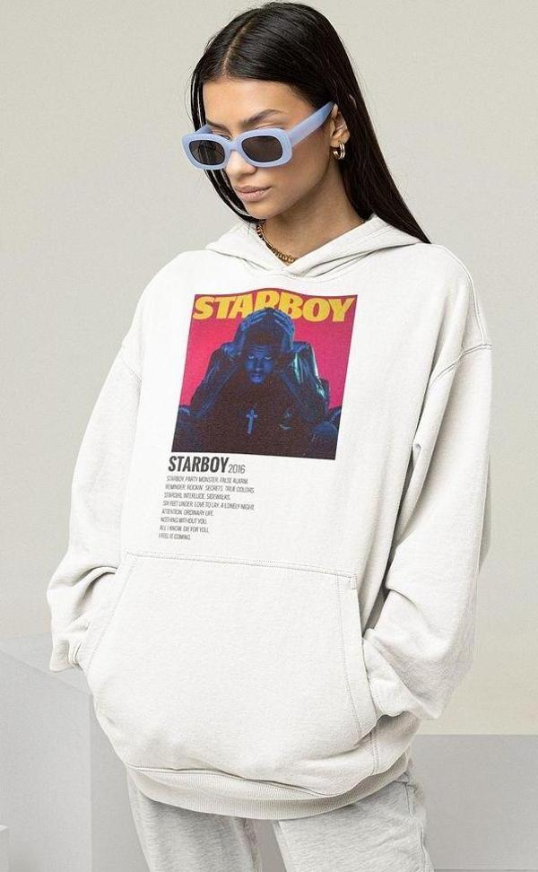 The Weeknd Starboy Baskılı Unisex Oversize Şarkıcı Hoodie - Image 1