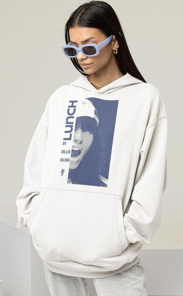 Lunch Billie Eilish Baskılı Unisex Oversize Tasarım Şarkıcı Hoodie - Image 1
