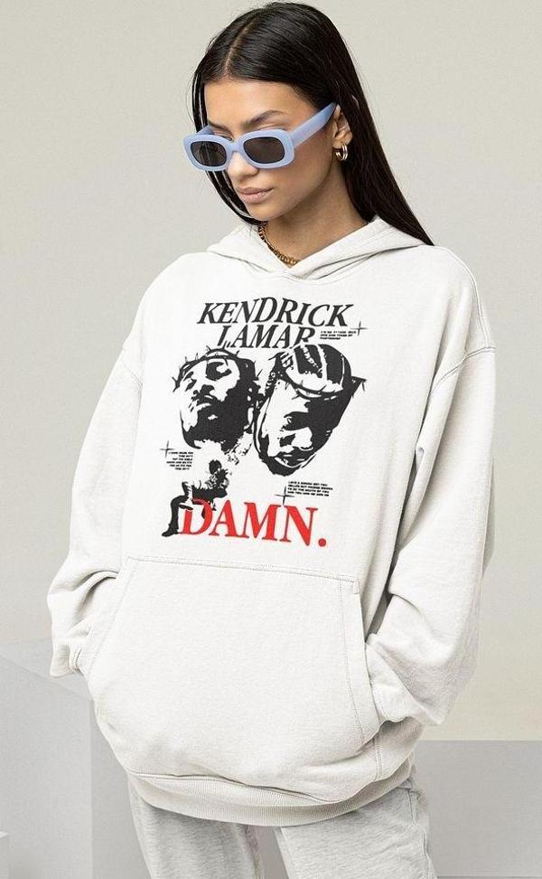 Kendrick Lamar Damn Baskılı Unisex Oversize Rapper Hoodie - Image 1