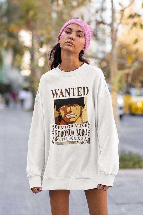 Wanted Roronoa Zoro Baskılı Unisex Oversize Anime Sweatshirt - Image 1