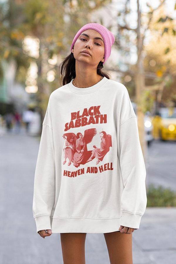 Black Sabbath Heaven And Hell Yazılı Unisex Oversize Müzik Grubu Sweatshirt - Image 1