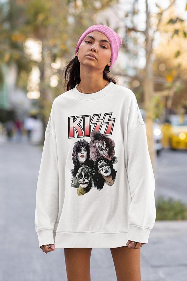 Rock Metal Müzik Grubu Baskılı Unisex Oversize Kiss Sweatshirt - Image 1
