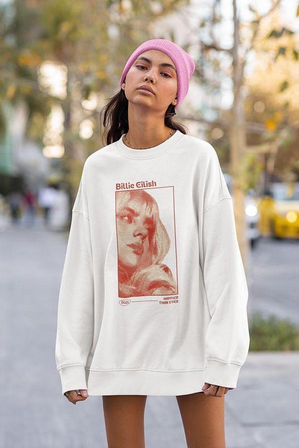 Tasarım Billie Eilish Baskılı Unisex Oversize Şarkıcı Sweatshirt - Image 1