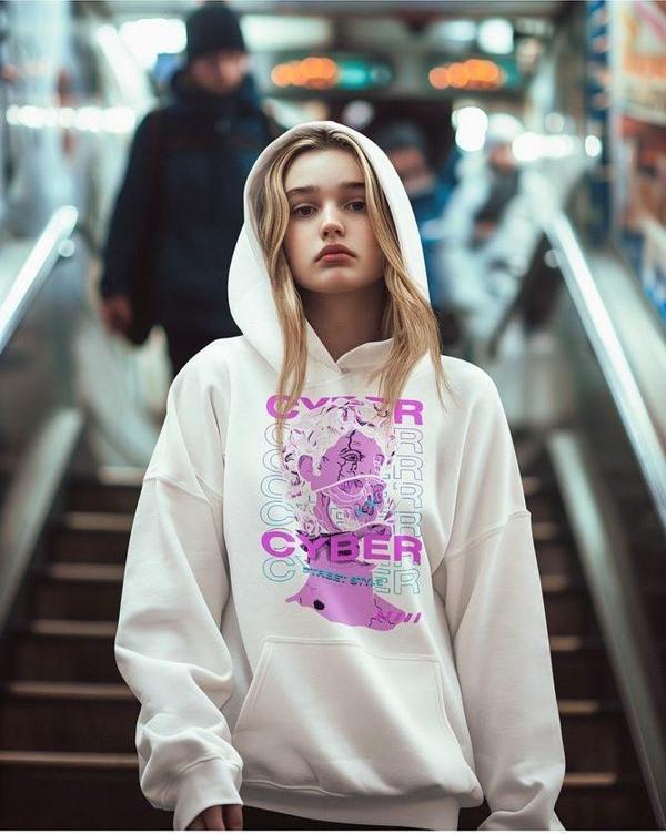 Cyber Street Style Baskılı Unisex Oversize Hoodie - Image 1