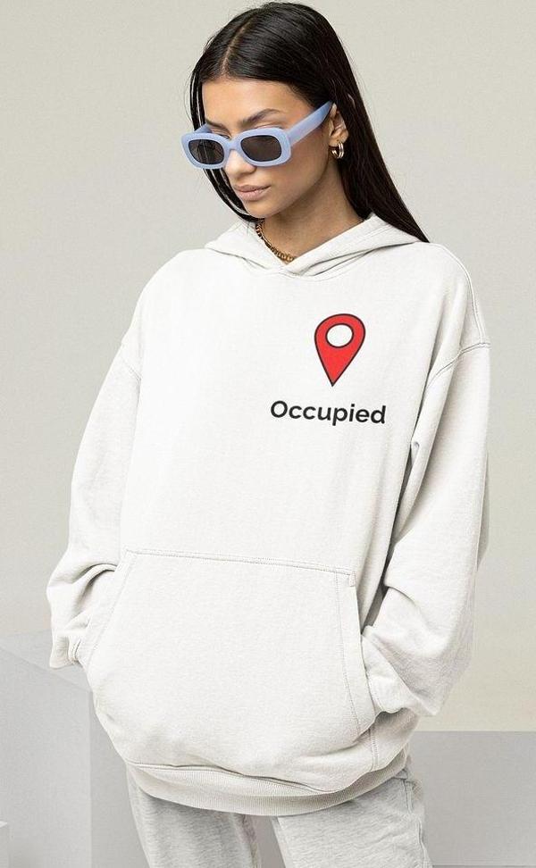 Occupied Yazılı Sevgililere Özel Minimalistik Baskılı Hoodie - Image 1