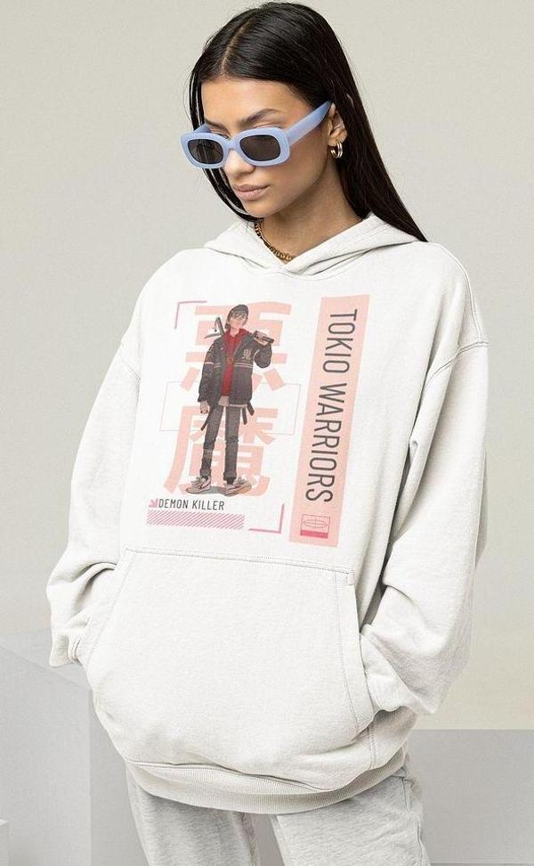 Tokyo Warriors Demon Killer Baskılı Unisex Oversize Hoodie - Image 1