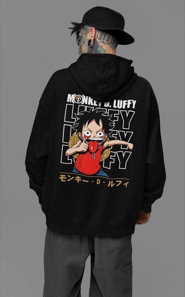 Monkey D. Luffy Baskılı Unisex Oversize Anime Karakter Hoodie - Image 1