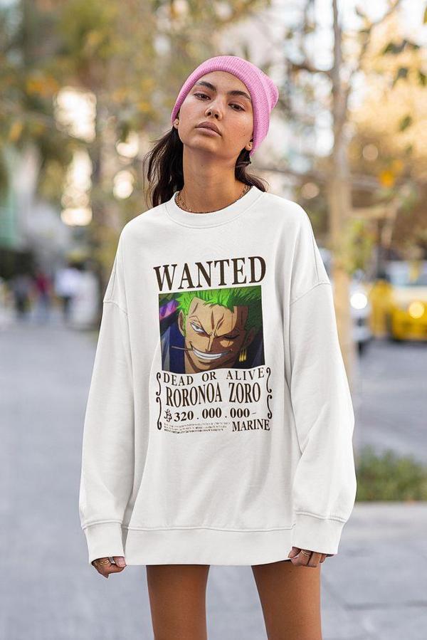 Wanted Roronoa Zoro Baskılı Unisex Oversize Anime Sweatshirt - Image 1