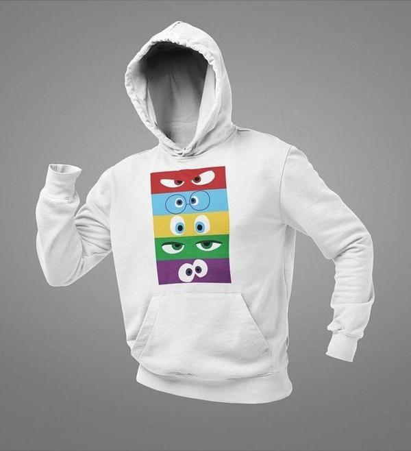 Ters Yüz Çizgi Film Baskılı Unisex Oversize Iınside Out Hoodie - Image 1