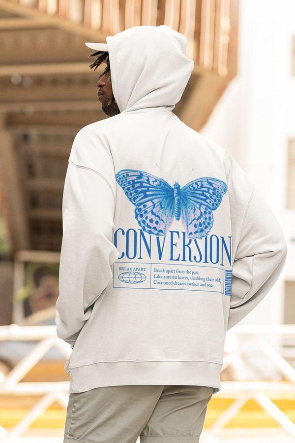 Conversion Butterfly Baskılı Unisex Oversize Tasarım Kelebek Hoodie - Image 1