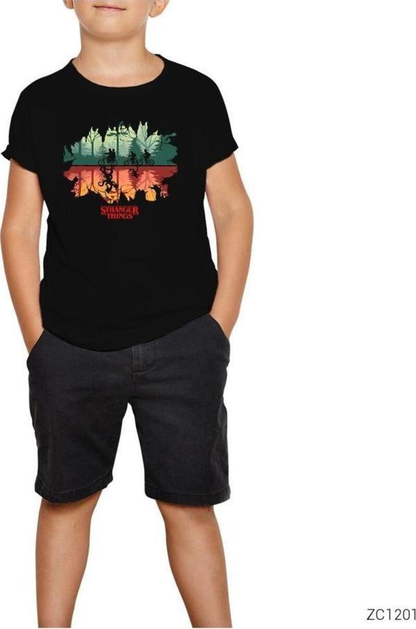 Tomris Hatun Stranger Things On Forest Siyah Çocuk Tişört 5-6 Yaş - Image 1