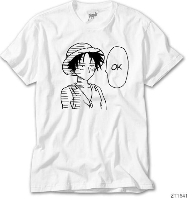 Wakha One Piece Luffy Ok Beyaz Tişört - Image 1