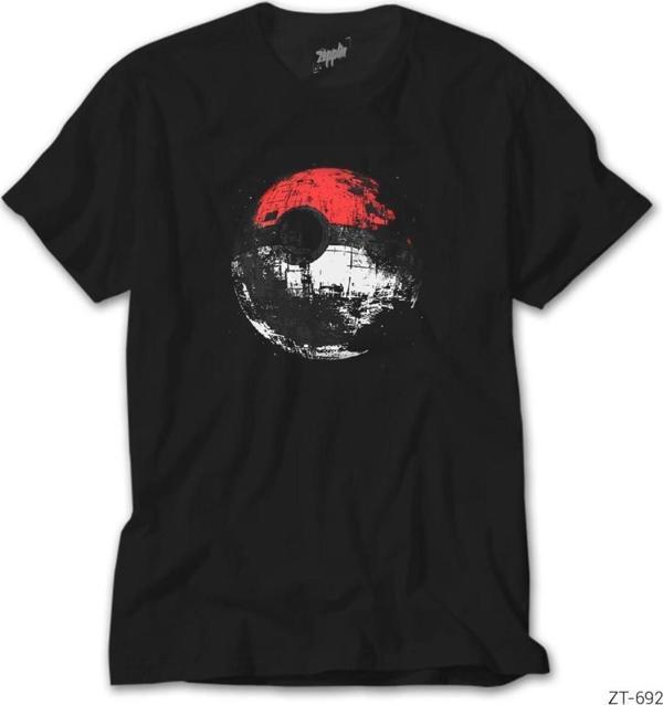 Zepplin Giyim Pokemon Ball Space Ship Siyah Tişört - Image 1