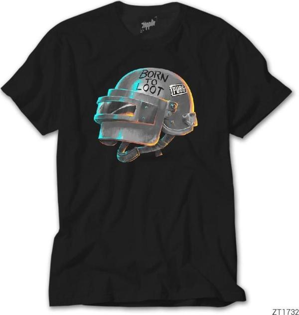 Wuqhu Pubg Level 3 Helmet Born To Loot Siyah Tişört - Image 1