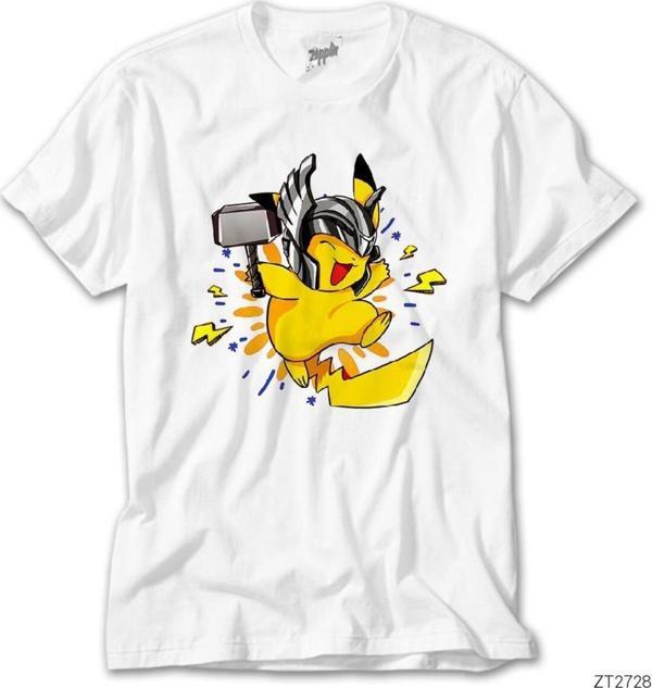 Wuqhu Pikachu Thor Beyaz Tişört - Image 1