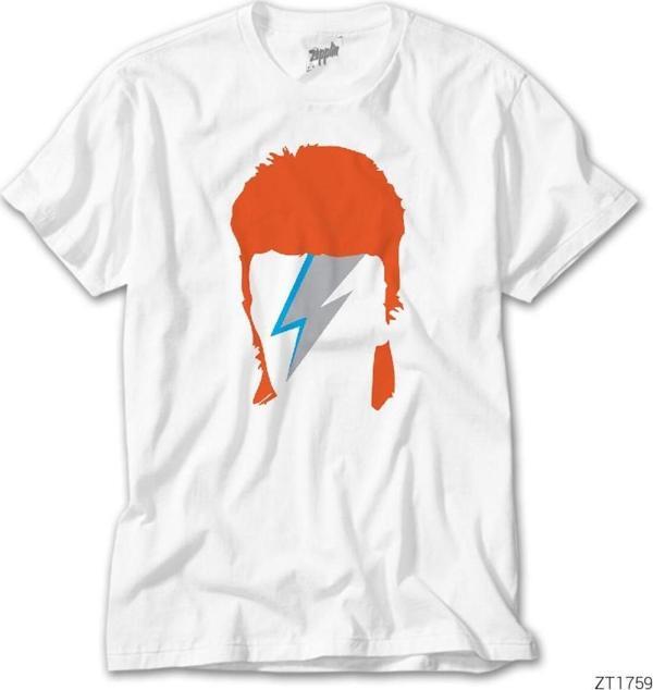 Lunas Glow David Bowie Tribute Beyaz Tişört - Image 1