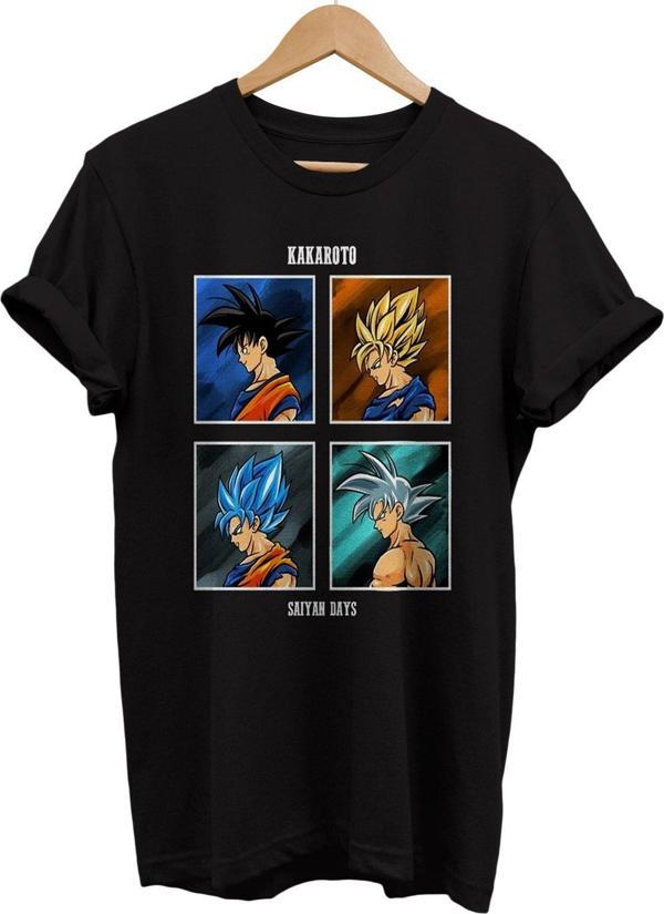 Remonz Dragon Ball Saiyan Baskılı %100 Pamuk Basic T-Shirt Normal Beden Tişört - Image 1