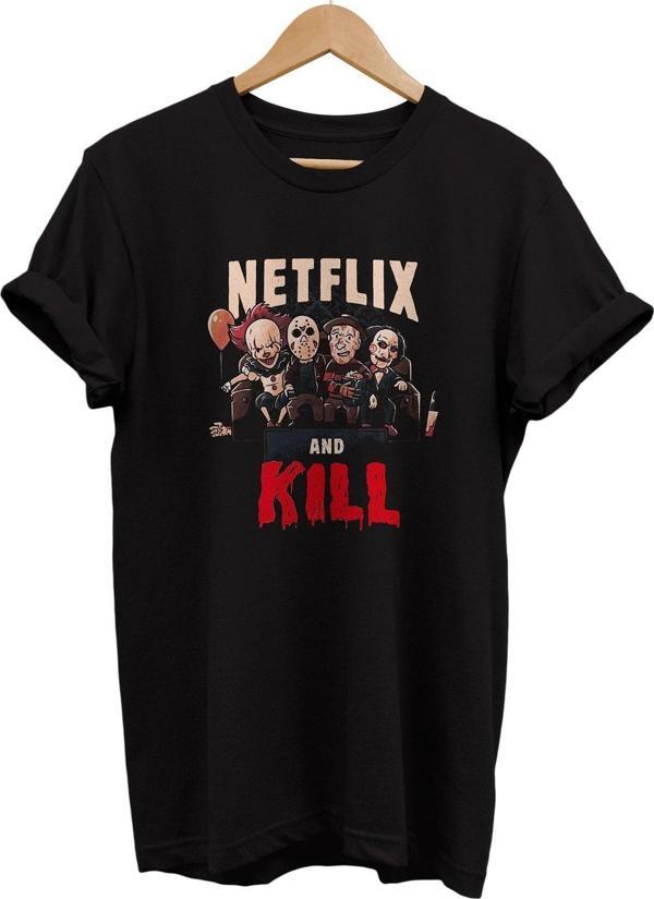 Remonz Netflix And Kill Baskılı %100 Pamuk Basic T-Shirt Normal Beden Tişört - Image 1
