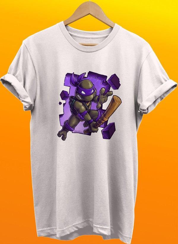 Remonz Ninja Kaplumbağalar Donatello Baskılı %100 Pamuk Basic T-Shirt Normal Beden Tişört - Image 1