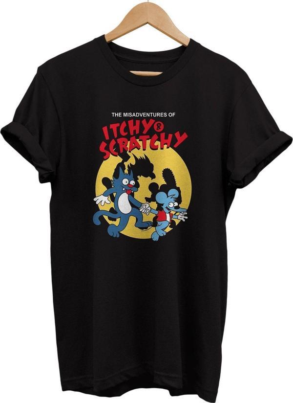 Remonz Itchy And Scratchy Baskılı %100 Pamuk Basic T-Shirt Normal Beden Tişört - Image 1