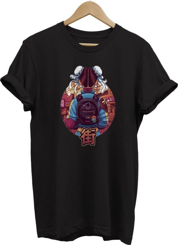 Remonz Street Fighter Chun-Li Baskılı %100 Pamuk Basic T-Shirt Normal Beden Tişört - Image 1