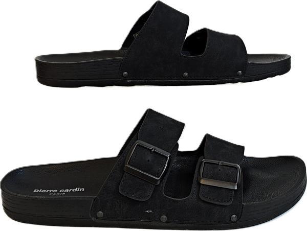 Pierre Cardin 7038 Siyah Çift Tokalı Büyük Numara Erkek Terlik - Image 1