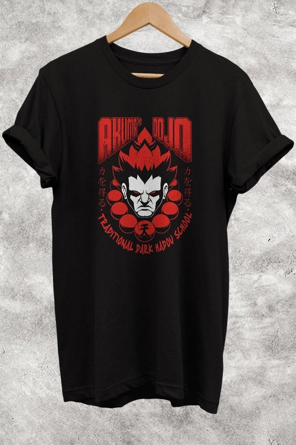 Remonz Akuma Dojo Baskılı %100 Pamuk Basic T-Shirt Normal Beden Tişört - Image 1