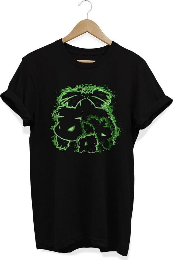 Remonz Pokemon Bulbasaur Ivysaur Venusaur Evolve Baskılı Siyah T-Shirt - Image 1