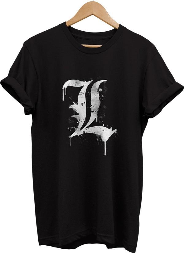 Remonz Death Note L Baskılı %100 Pamuk Basic T-Shirt Normal Beden Tişört - Image 1
