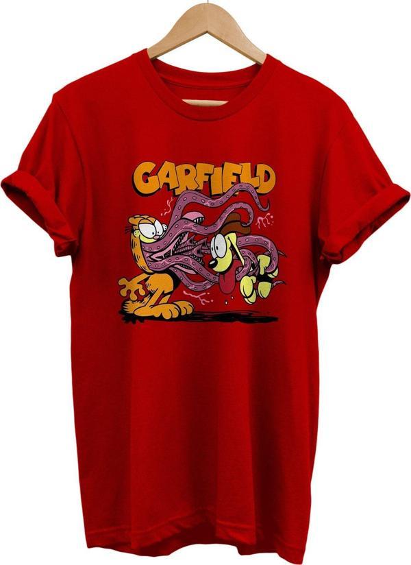 Remonz Garfield Baskılı %100 Pamuk Basic T-Shirt Normal Beden Tişört - Image 1