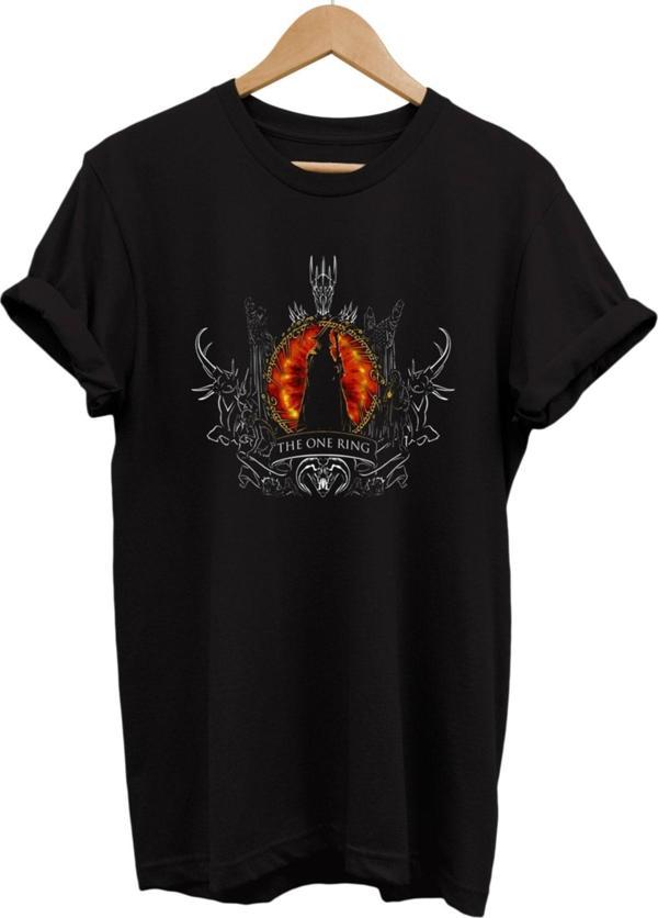 Remonz Lotr Yüzüklerin Efendisi The One Ring Baskılı %100 Pamuk Basic T-Shirt - Image 1