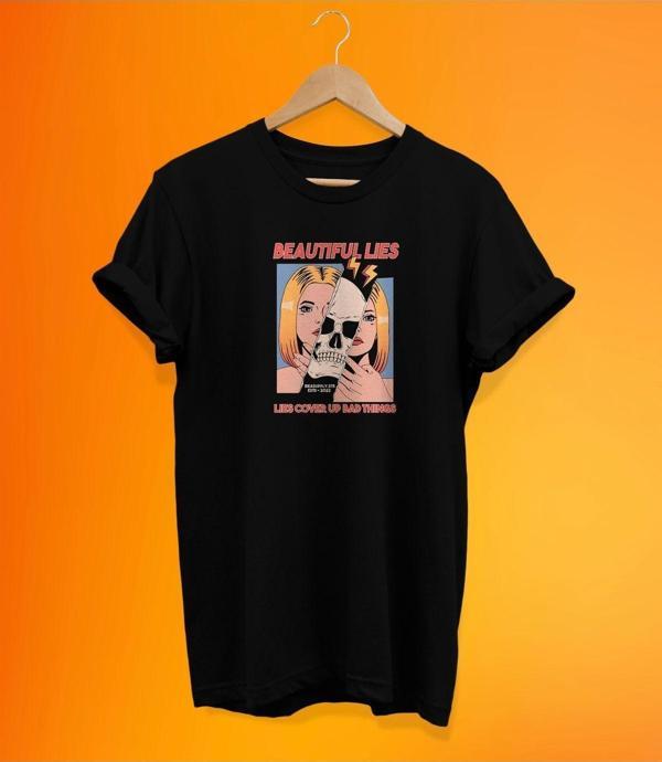 Remonz Beatiful Lies Baskılı Siyah, %100 Pamuk Basic (Normal Beden) T-Shirt - Image 1