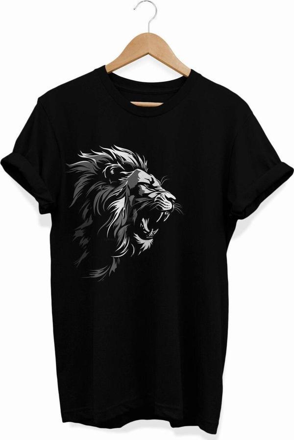 Remonz , Aslan Baskılı, %100 Pamuk, Bisiklet Yaka, Basic T-Shirt, Normal Beden Tişört - Image 1
