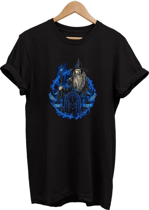 Remonz Lotr Yüzüklerin Efendisi Gandalf Söyle Dost Öyle Geç Baskılı %100 Pamuk Basic T-Shirt - Image 1