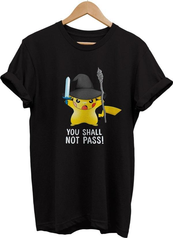 Remonz Yüzüklerin Efendisi Pikachu Gandalf Baskılı %100 Pamuk Basic T-Shirt Normal Beden Tişört - Image 1