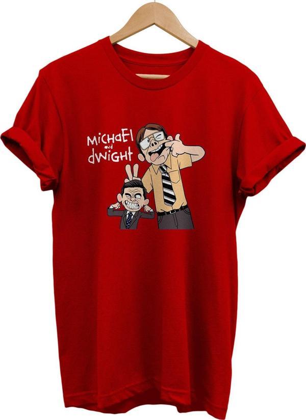 Remonz The Office Michael And Dwight Baskılı %100 Pamuk Basic T-Shirt Normal Beden Tişört - Image 1