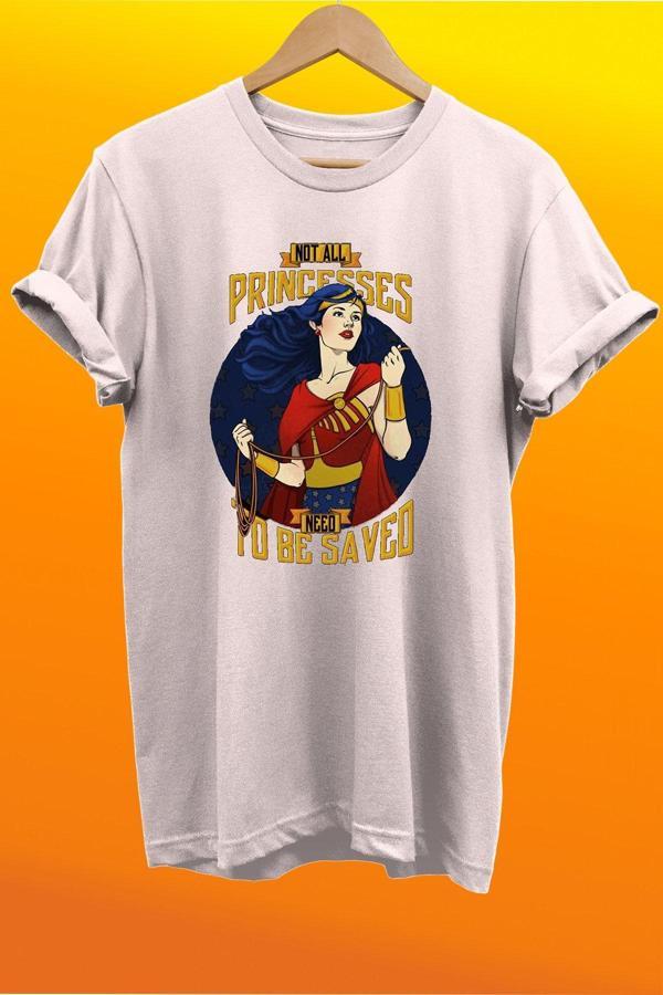 Remonz Wonder Woman Baskılı %100 Pamuk Basic T-Shirt Normal Beden Tişört - Image 1