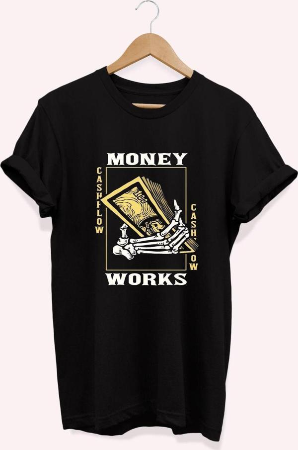 Remonz , Money Baskılı, %100 Pamuk, Bisiklet Yaka, Normal Beden Tişört, Basic T-Shirt - Image 1
