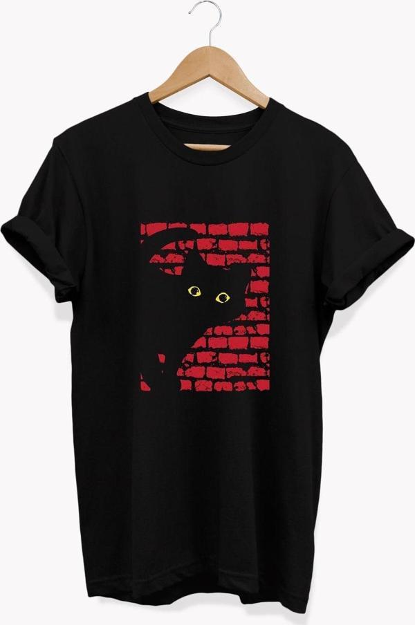 Remonz , Kedi Baskılı, %100 Pamuk, Bisiklet Yaka, Basic T-Shirt, Normal Beden Tişört - Image 1
